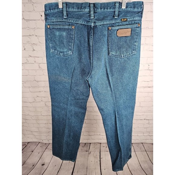 VTG Wrangler Made In USA Blue Green Hand Dyed Straight Leg Jeans Size 36 X 32 - Picture 5 of 11